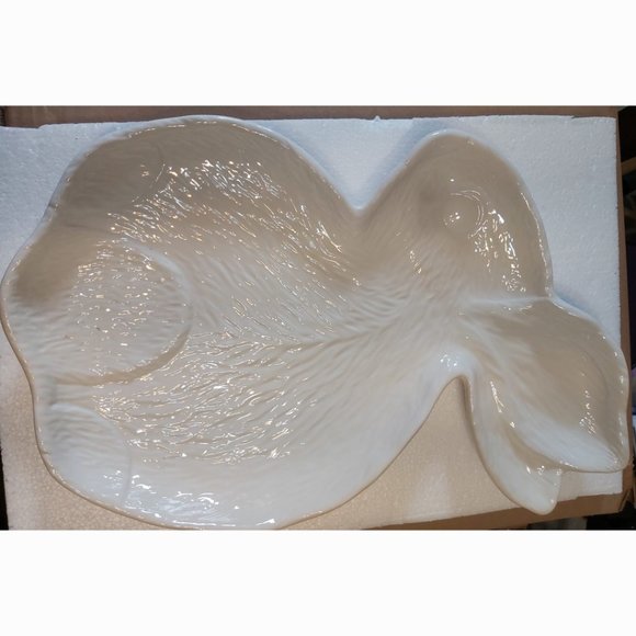 16" x 10" Stoneware Bunny Serving Platter White cream- Threshold™ - Picture 1 of 6